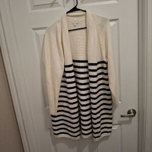 J. Jill Cream and Black Striped Cardigan